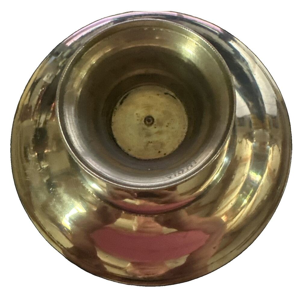 Vintage Solid Brass Pedestal Hand Painted Bowl Jewelry Candy Trinket Dish Footed - Picture 5 of 7